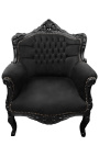 Armchair "princely" Baroque style black velvet and lacquered wood 