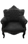 Fauteuil "princier" de style Baroque velours noir et bois laqué