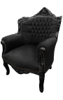 Armchair "princely" Baroque style black velvet and lacquered wood 