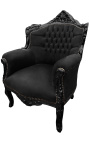 Fauteuil "princier" de style Baroque velours noir et bois laqué