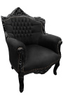 Armchair "princely" Baroque style black velvet and lacquered wood 