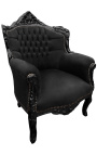 Fauteuil "princier" de style Baroque velours noir et bois laqué