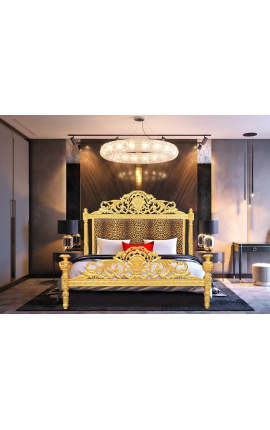 Barokní postel leopardí látka a zlaté dřevo