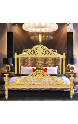 Barockbett Leopardenstoff und Goldholz