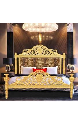 Baročna postelja leopard blago in zlati les