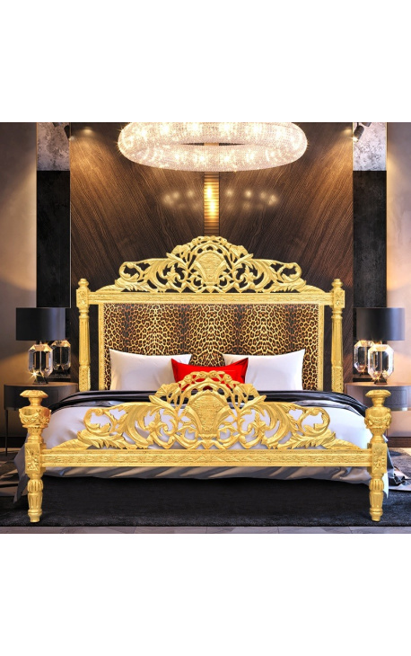 Leopardo cama barroca tela y madera de oro