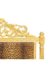 Cama barroca tecido leopardo e madeira dourada
