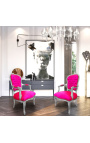 Baroque armchair of style Louis XV fuchsia and silvered wood