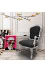 Fotoliu baroc de stil Louis XV Velvet negru și lemn de argint - 12