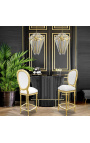 Cadeira de bar estilo Louis XVI em couro sintético branco e madeira dourada