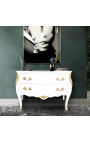 Baroque chest of drawers (commode) of style white Louis XV with 2 drawers and gold bronzes