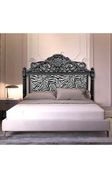 Baroque bed headboard zebra fabric and glossy black wood