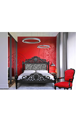 Barokní postel zebra látka a lesklé černé dřevo