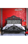 Łóżko w stylu barokowym z tkaniny zebry i błyszczącego czarnego drewna