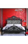 Baroque bed zebra fabric and glossy black wood