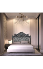 Zagłówek łóżka w stylu barokowym z tkaniny zebry i błyszczącego czarnego drewna