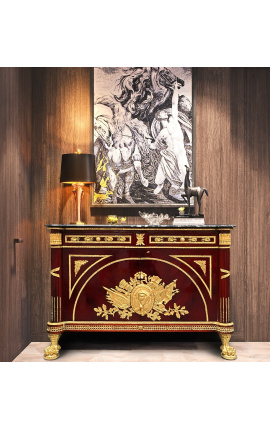 Cômoda estilo império com bronzes dourados e mármore preto