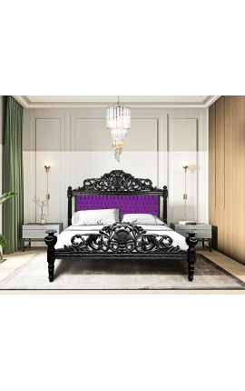 Lit Baroque tissu velours mauve avec strass et bois laqué noir