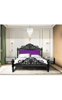 Κρεβάτι μπαρόκ μωβ βελούδινο ύφασμα με στρας και μαύρο λακαρισμένο ξύλο.