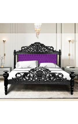 Barockbett lila Samtstoff mit Strasssteinen und schwarz lackiertem Holz.