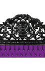 Cama barroca tela terciopelo púrpura con piedras preciosas y madera lacada negra.