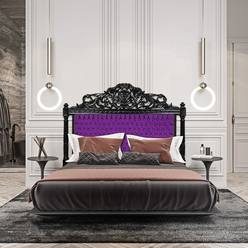 Baroque Purple Fabric Bed Headboard, Purple Linen Headboard