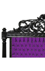 Barok bed hoofdbord paarse stof met strass steentjes en zwart gelakt hout.