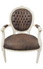 Fauteuil baroque de style Louis XVI chocolat et bois laqué beige