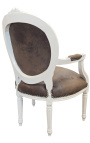 Barokke fauteuil Lodewijk XVI-stijl chocolade vals leer en gelakt hout beige 