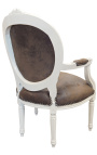 Барокко кресло Louis XVI стиль шоколад ложным кожа и бежевый дерево патиной