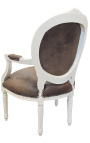 Baroka stila atzveltnes krēsls Louis XVI stilā šokolādes mākslīgā āda un lakota koka smilškrāsa 