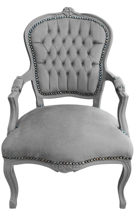Baročni fotelj v slogu Ludvika XV siv in sivo lakiran les