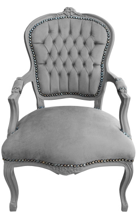 Fotoliu baroc Louis XV Stil gri și gri lemn lacuit - 1