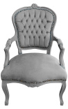 Barockfåtölj Louis XV Style Grå och Grå Lackerat Trä - 1