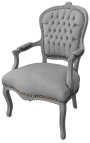 Barok lænestol Louis XV stil grå og gråt lakeret træ - 3