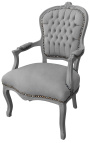 Baroque armchair Louis XV style grey and grey lacquered wood