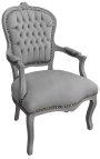 Baročni fotelj Louis XV Stil Sivi in sivi lakirani les - 4
