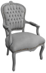 Baroque armchair Louis XV style grey and grey lacquered wood