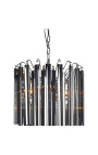 Chandelier "Livera" style Art Deco metal and black glass pendants