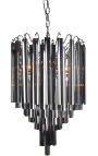 Chandelier "Livera" style Art Deco metal and black glass pendants