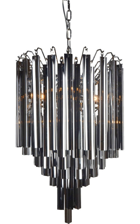 Chandelier "Livera" art Deco metal och svarta glaspendanter