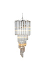 Large "Thyas" chandelier in silver metal with fringed glass pendants