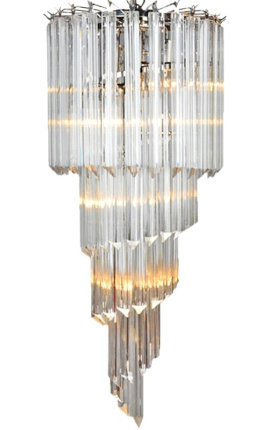 Stor "Thyas" chandelier i sølvmetall med fringede glashangere