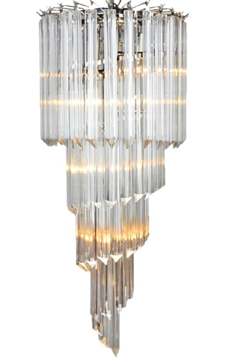Grande lampadario a cascata "Thyas" in metallo argentato con pendagli in vetro