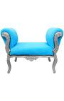 Banquette baroque de style Louis XV tissu bleu turquoise et bois argent