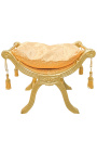Roman bench (or Dagobert) gold satin fabric and gilded wood 