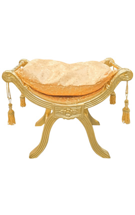 Banqueta "Dagobert" tela dorada satinada y madera dorada