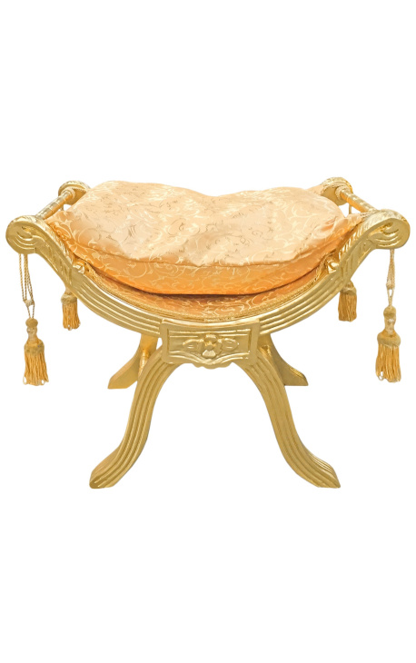 Roman bench (or Dagobert) gold satin fabric and gilded wood 