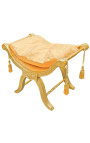 Roman bench (or Dagobert) gold satin fabric and gilded wood 