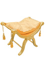 Roman bench (or Dagobert) gold satin fabric and gilded wood 